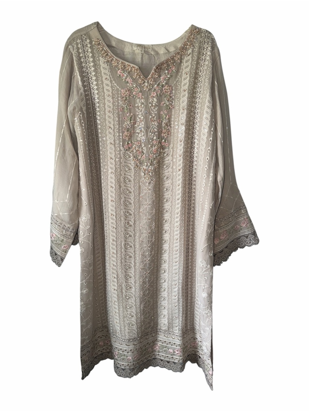 Embellished Beaded Embroidered Tunic Kurta Top Boho Size M